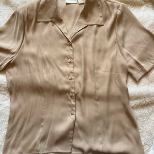 Beige Short Sleeve Button-Up Blouse
